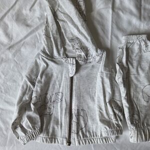 Gray Elephant Print Hoodie and Pants Set